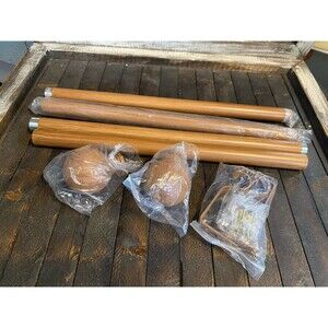 Brown Wood Grain Ball Adjustable Curtain Rods 36-88" Heavy Duty